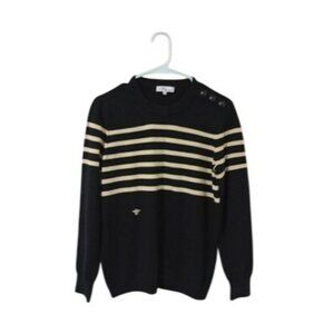 D Uniforms Black & Beige Striped Sweater Wool Sise M Button Shoulder Detail